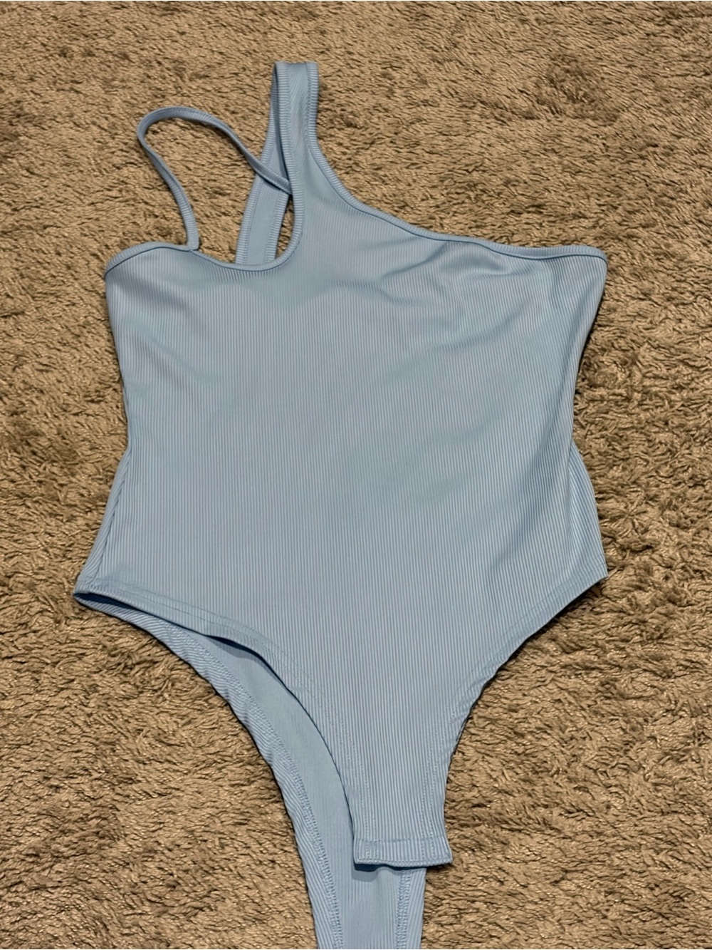SHEIN Light Blue Ribbed One-Shoulder Bodysuit